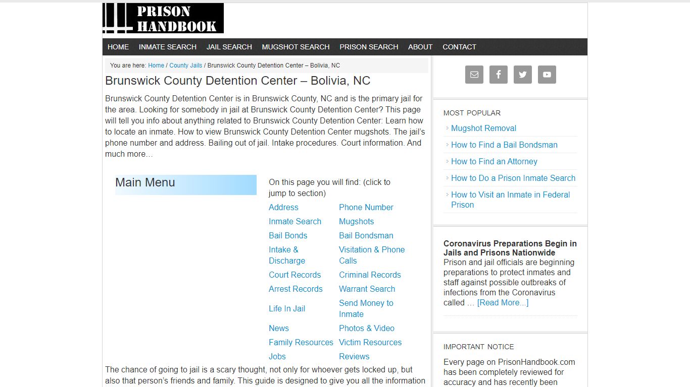 Brunswick County Detention Center – Bolivia, NC - Prison Handbook